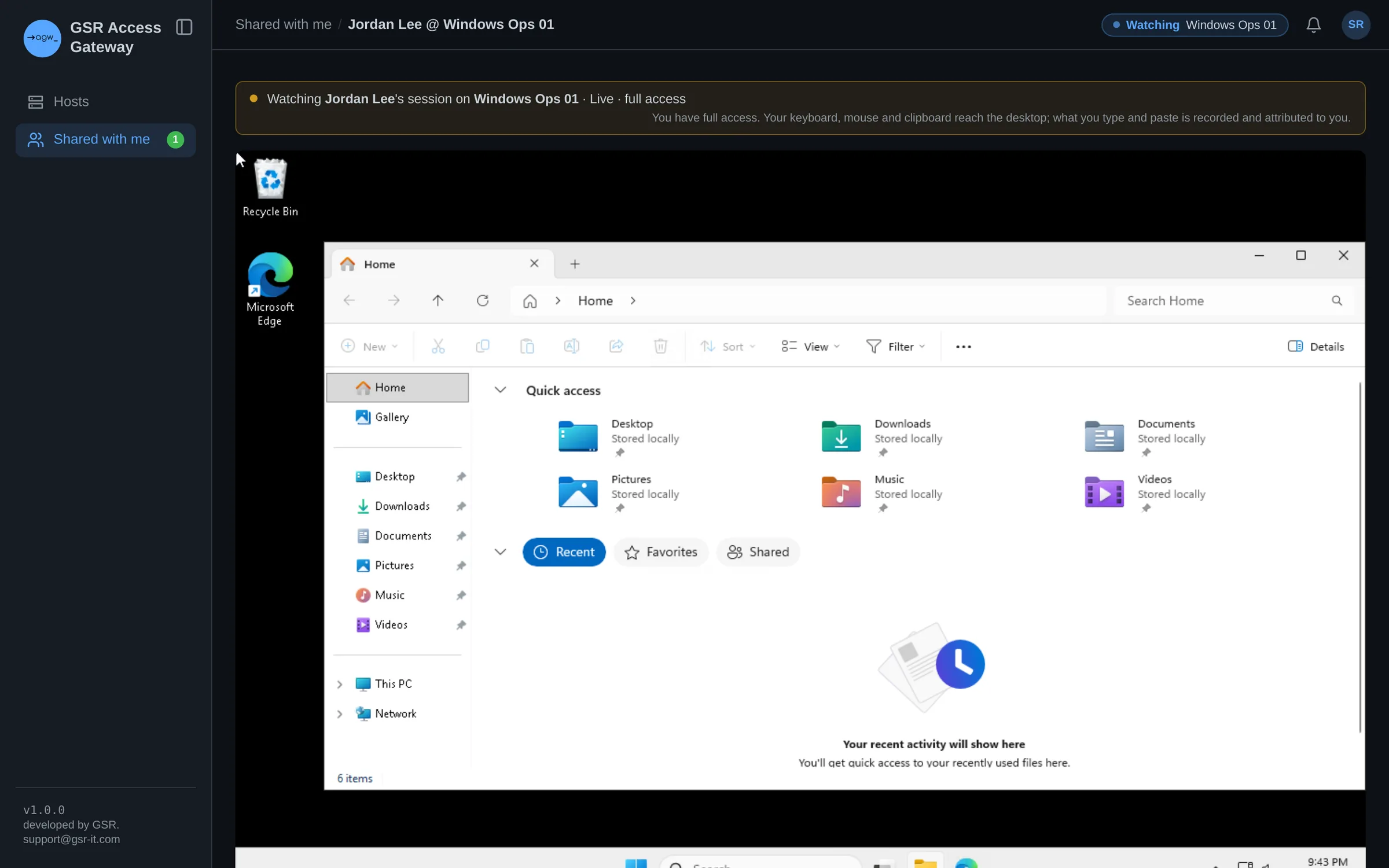 A colleague working in a shared Windows desktop