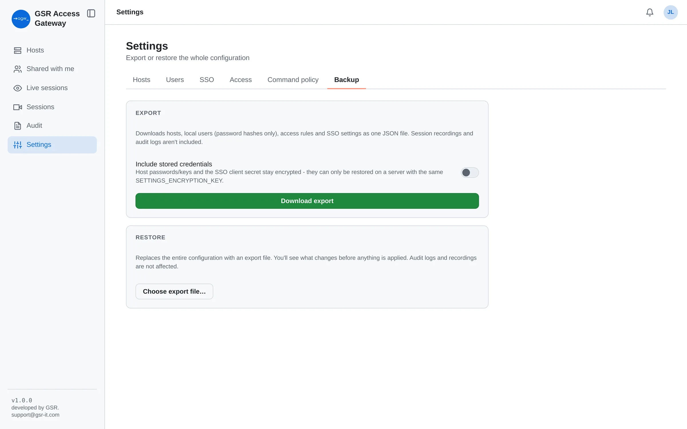 Configuration backup and restore