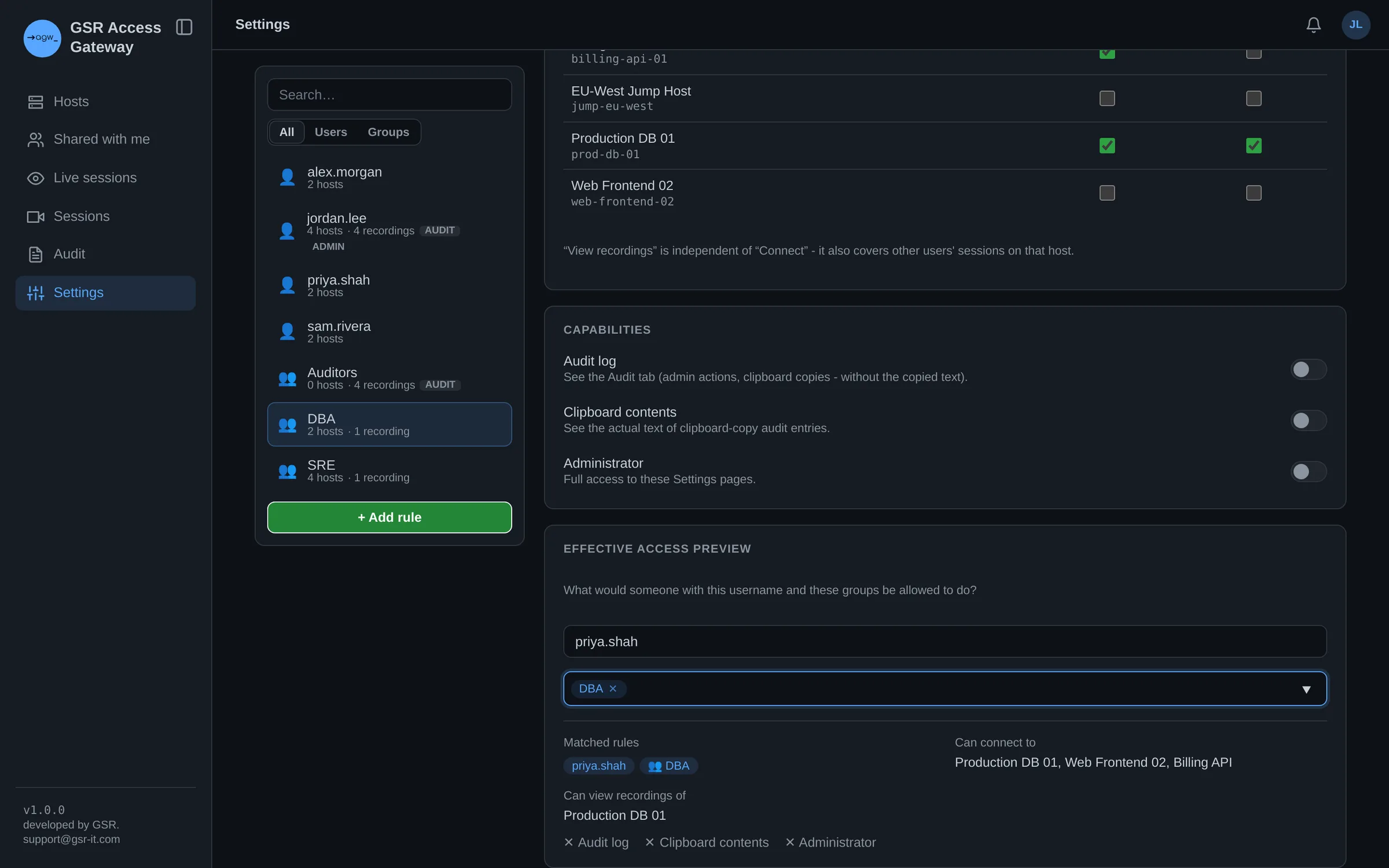 Effective access preview for a user and their groups