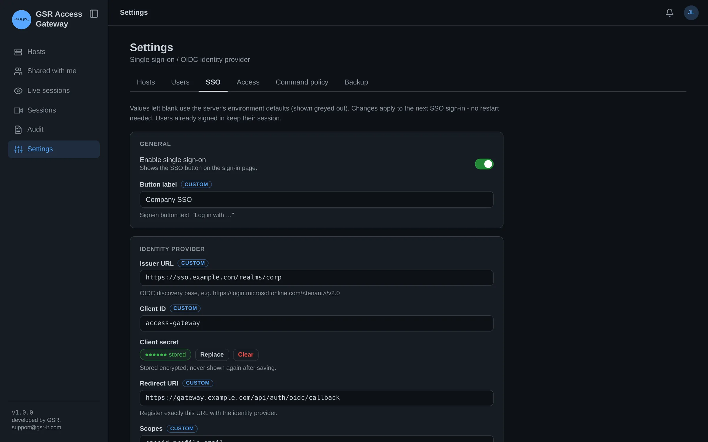 Single sign-on settings