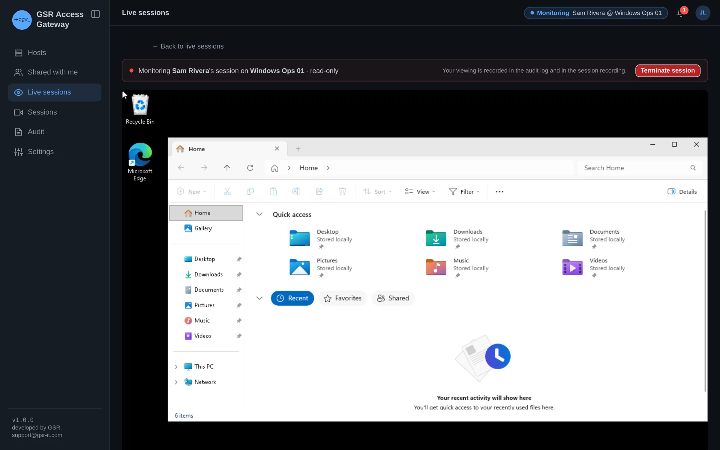 Monitoring a Windows desktop read-only