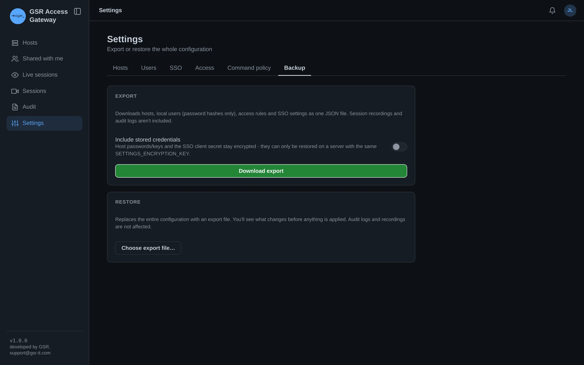 Configuration backup and restore