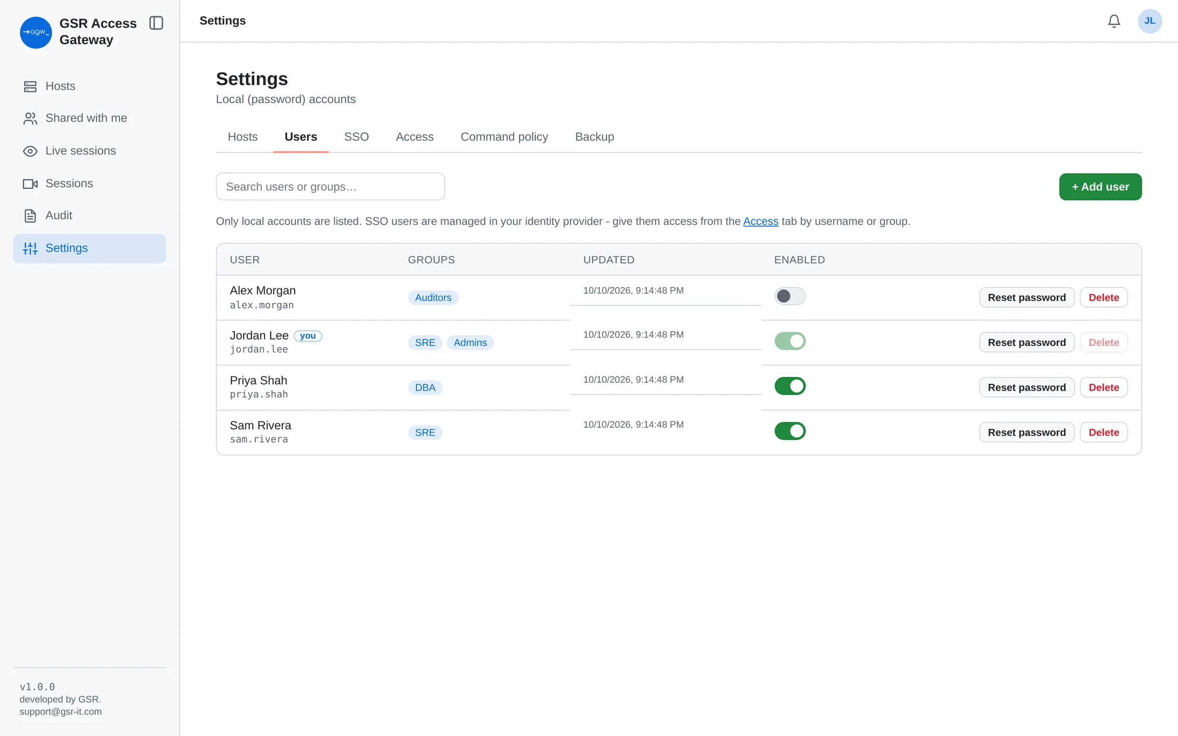 Local user accounts with groups