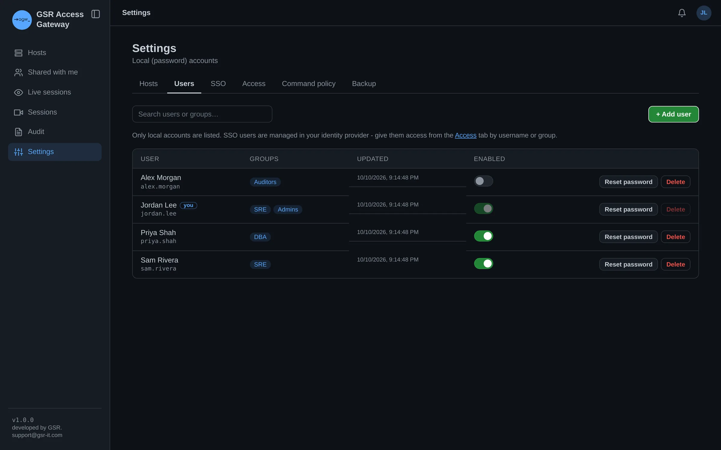 Local user accounts with groups